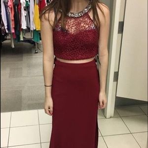 Two piece burgundy formal dress